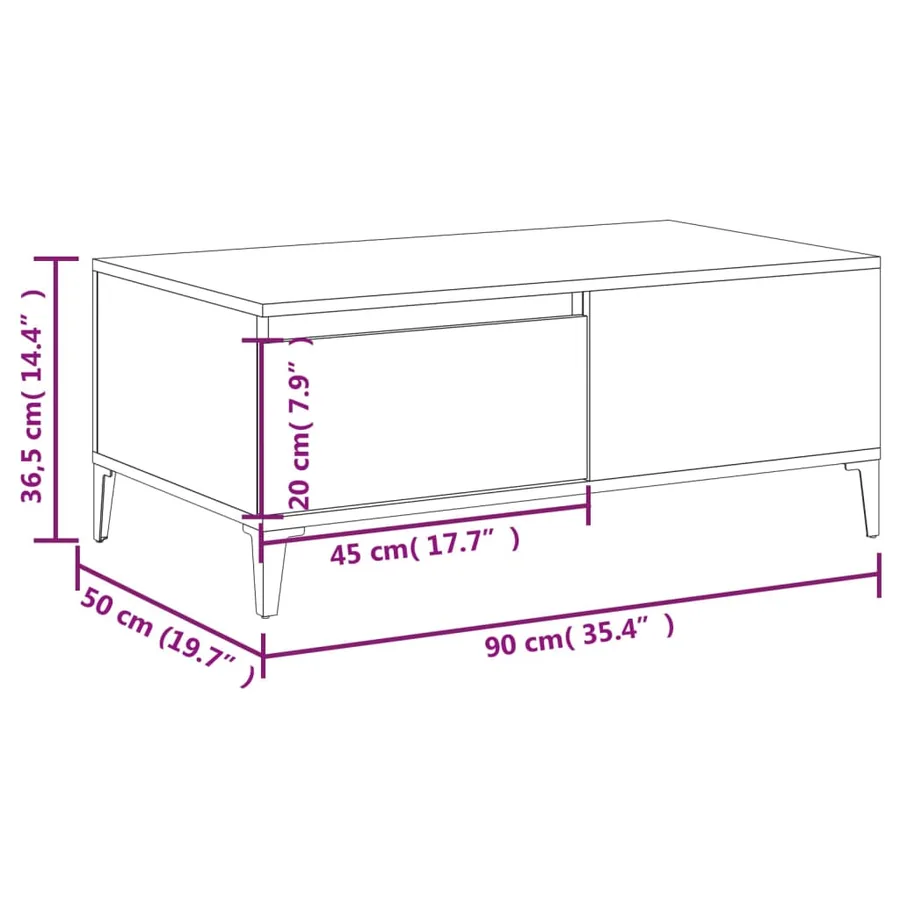 Table basse Blanc 90x50x36,5 cm Bois d'ingénierie - 10
