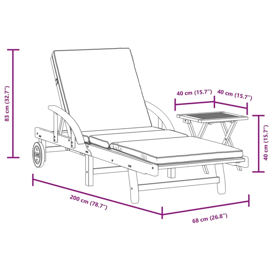 Chaise longue avec coussin et table bois d'acacia massif - 10