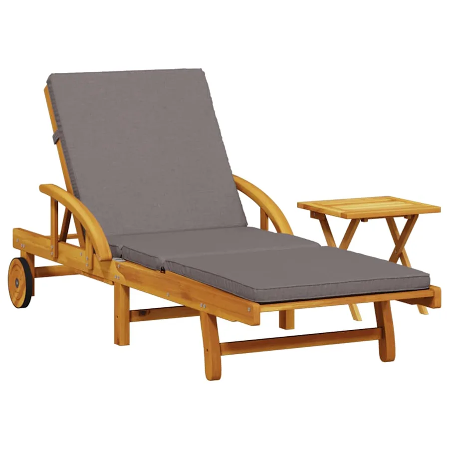 Chaise longue avec coussin et table bois d'acacia massif - 2