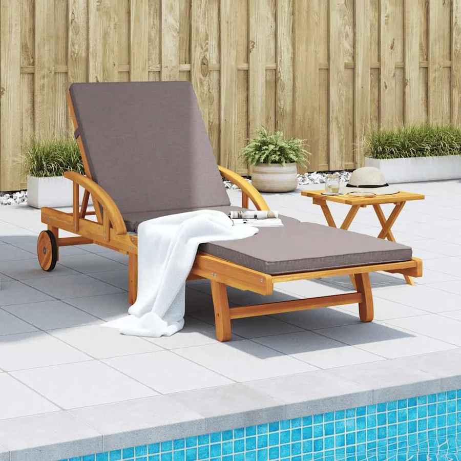 Chaise longue avec coussin et table bois d'acacia massif - 3
