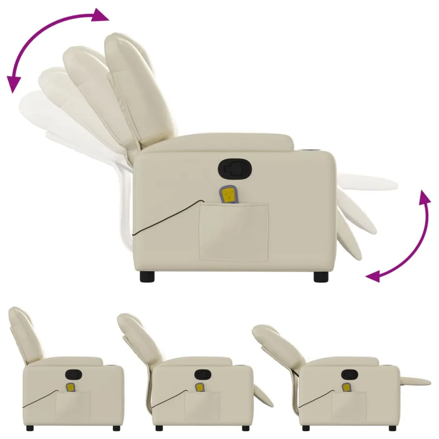 Fauteuil de massage inclinable crème similicuir - 5