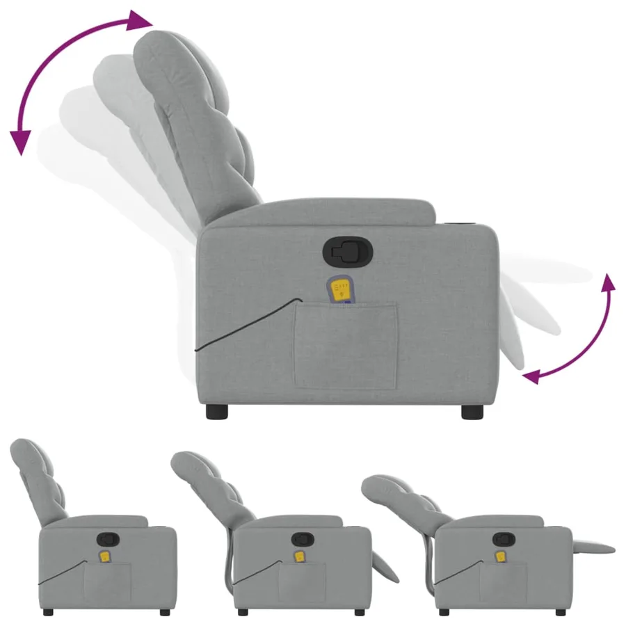Fauteuil de massage inclinable gris clair tissu - 5