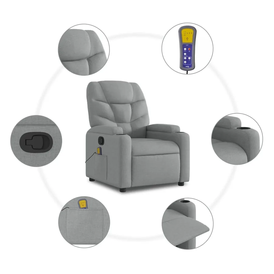 Fauteuil de massage inclinable gris clair tissu - 6