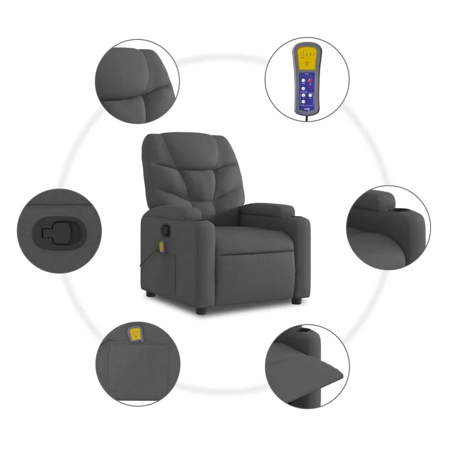 Fauteuil inclinable de massage gris foncé tissu - 6