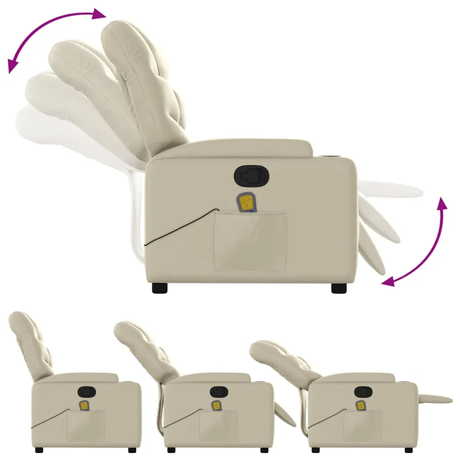 Fauteuil de massage inclinable crème similicuir - 5