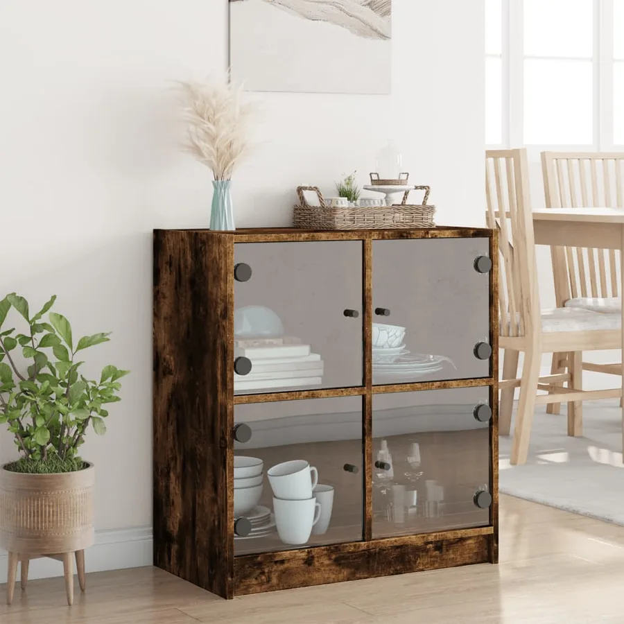 Armoire latérale avec portes en verre chêne fumé 68x37x75,5 cm - 3