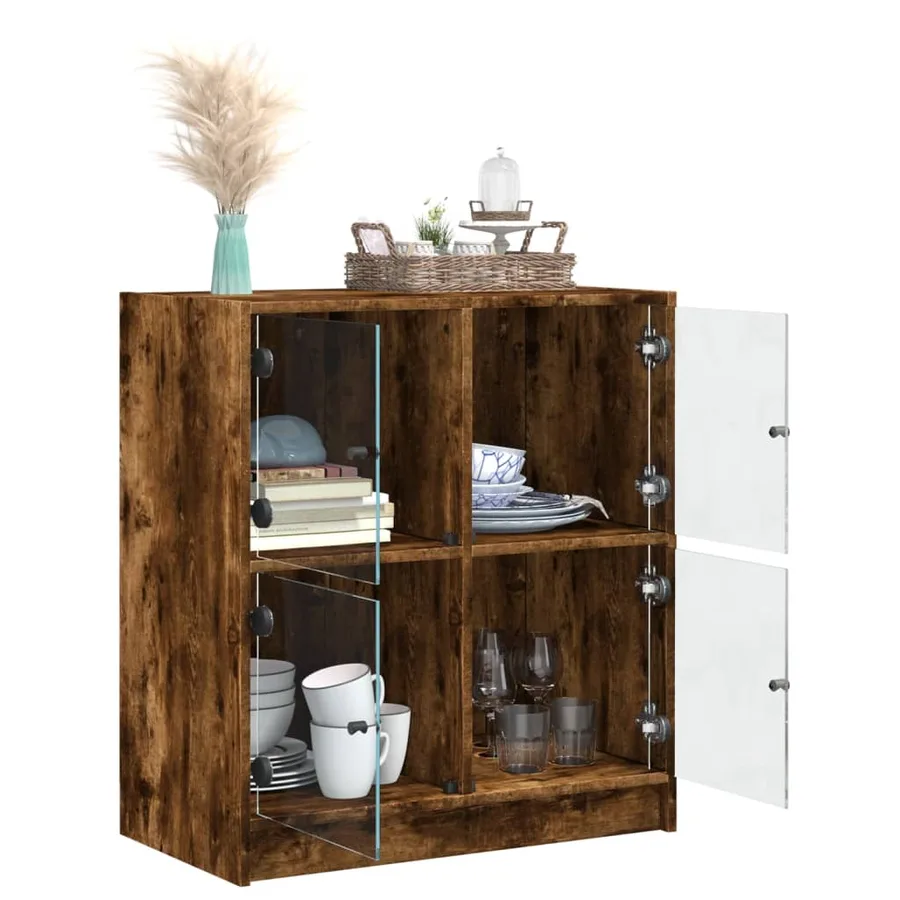 Armoire latérale avec portes en verre chêne fumé 68x37x75,5 cm - 5