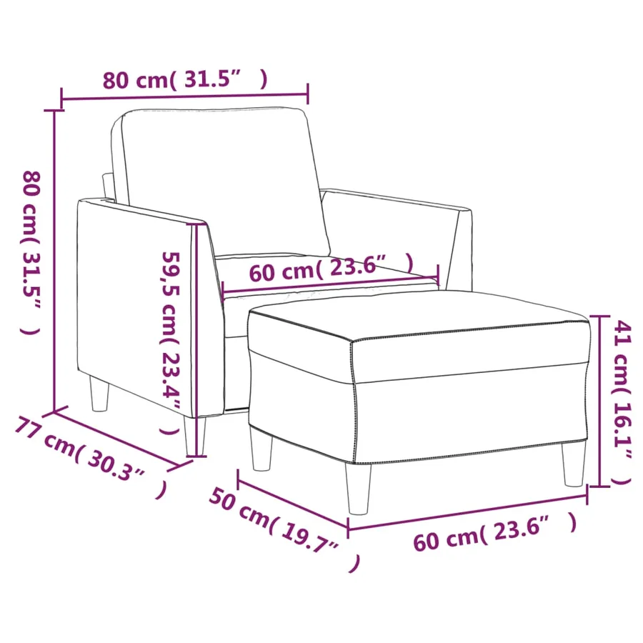 Fauteuil avec repose-pied Crème 60 cm Similicuir - 7