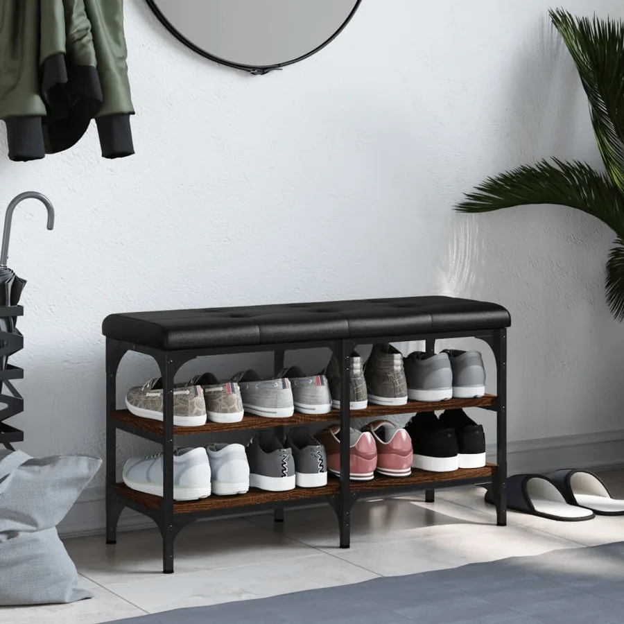 Banc à chaussures chêne marron 82x32x47 cm Bois d'ingénierie - 3