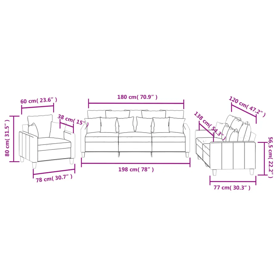 Ensemble de canapés 3 pcs avec coussins noir tissu - 8