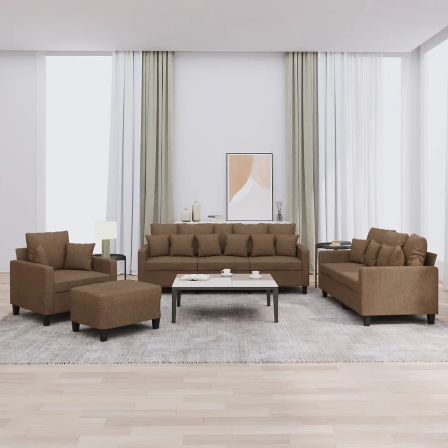 Ensemble de canapés 4 pcs avec coussins marron tissu
