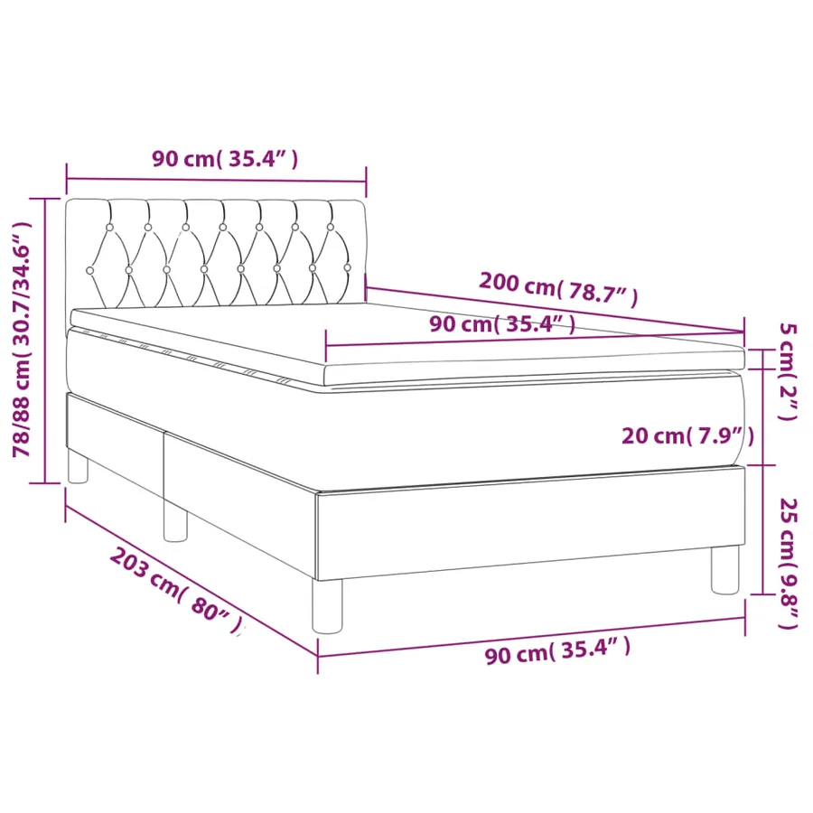 Sommier à lattes de lit avec matelas Taupe 90x200 cm Tissu - 7