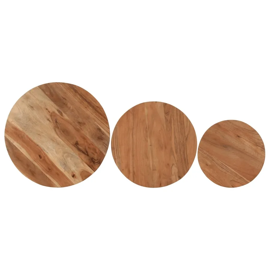 Tables basses gigognes 3 pcs bois massif d'acacia et fer - 4