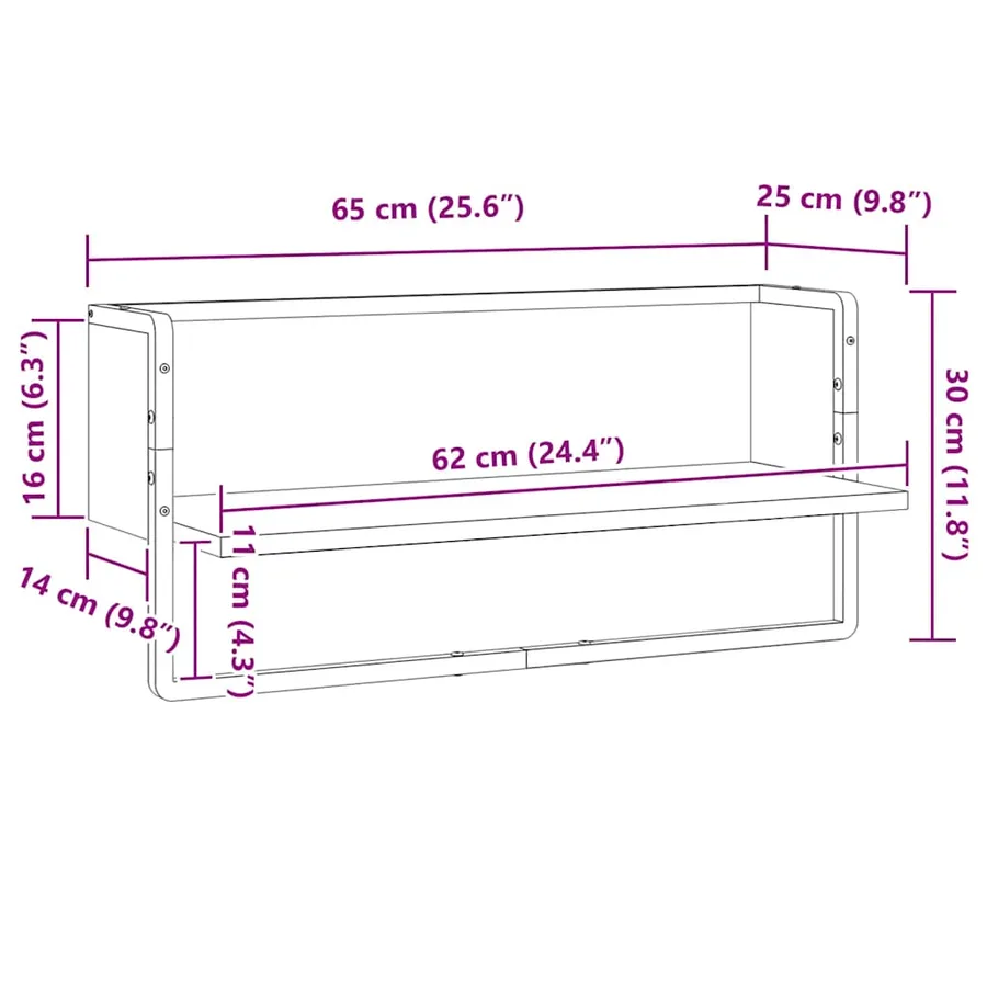 Étagère murale avec barre sonoma gris 65x25x30 cm - 8