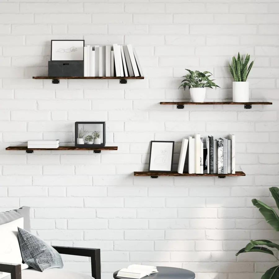 Étagères murales 4 pcs chêne fumé 80x20x1,5cm bois d'ingénierie - 4