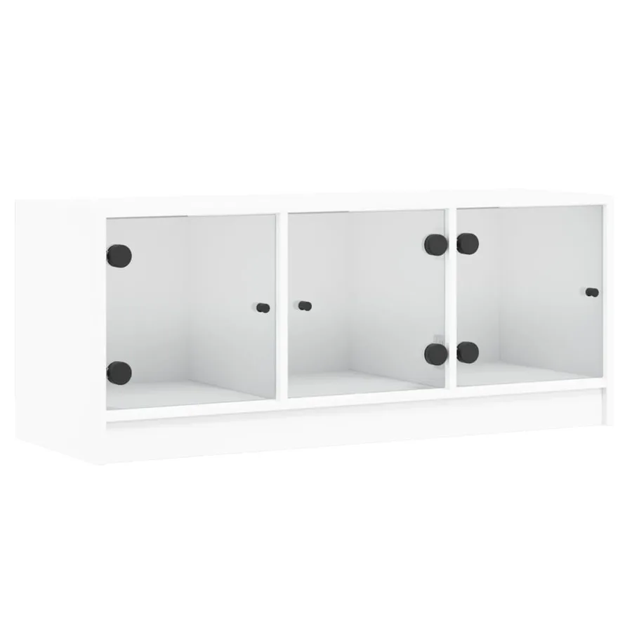 Meuble TV avec portes en verre blanc 102x37x42 cm - 2