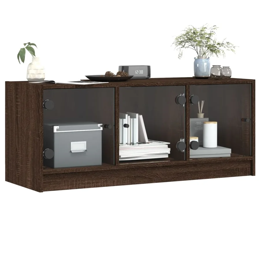 Meuble TV avec portes en verre chêne marron 102x37x42 cm - 4
