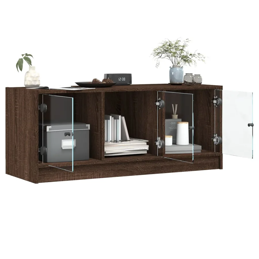 Meuble TV avec portes en verre chêne marron 102x37x42 cm - 5
