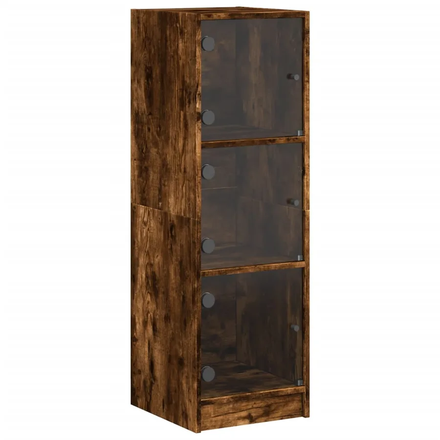 Buffet avec portes en verre chêne fumé 35x37x109 cm - 2
