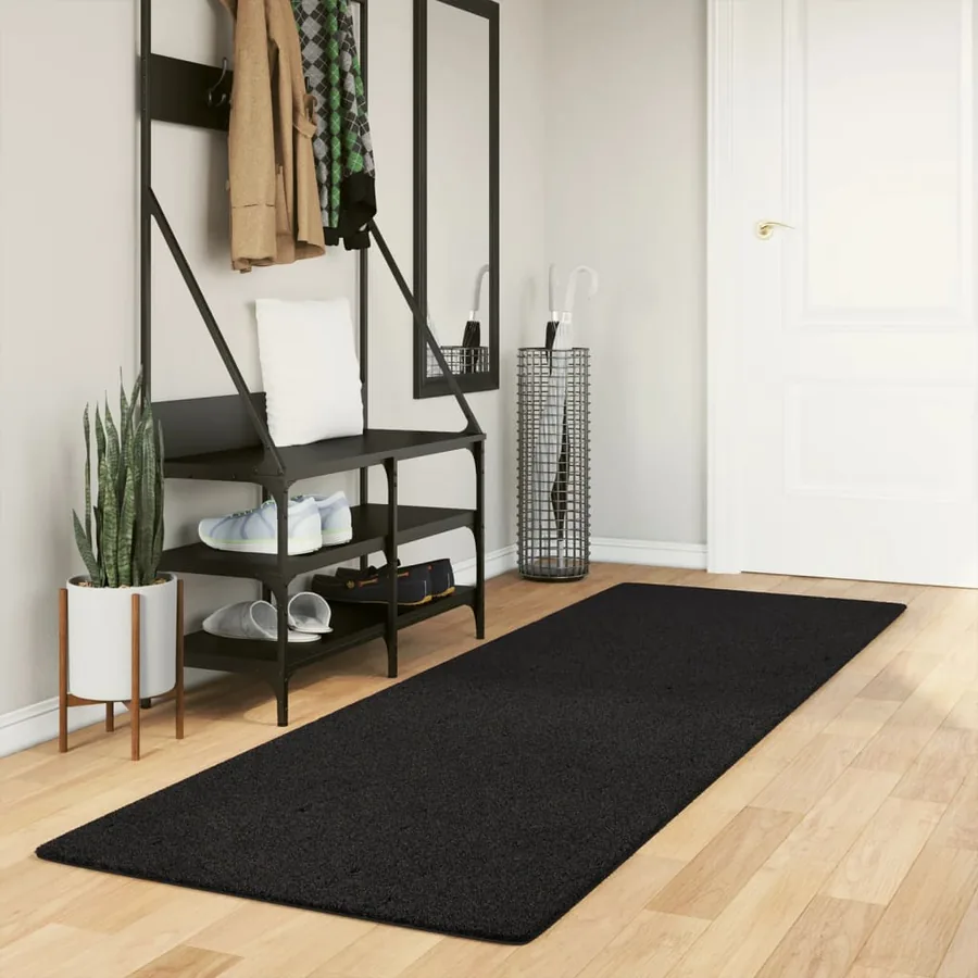 Tapis HUARTE à poils courts doux et lavable noir 80x250 cm