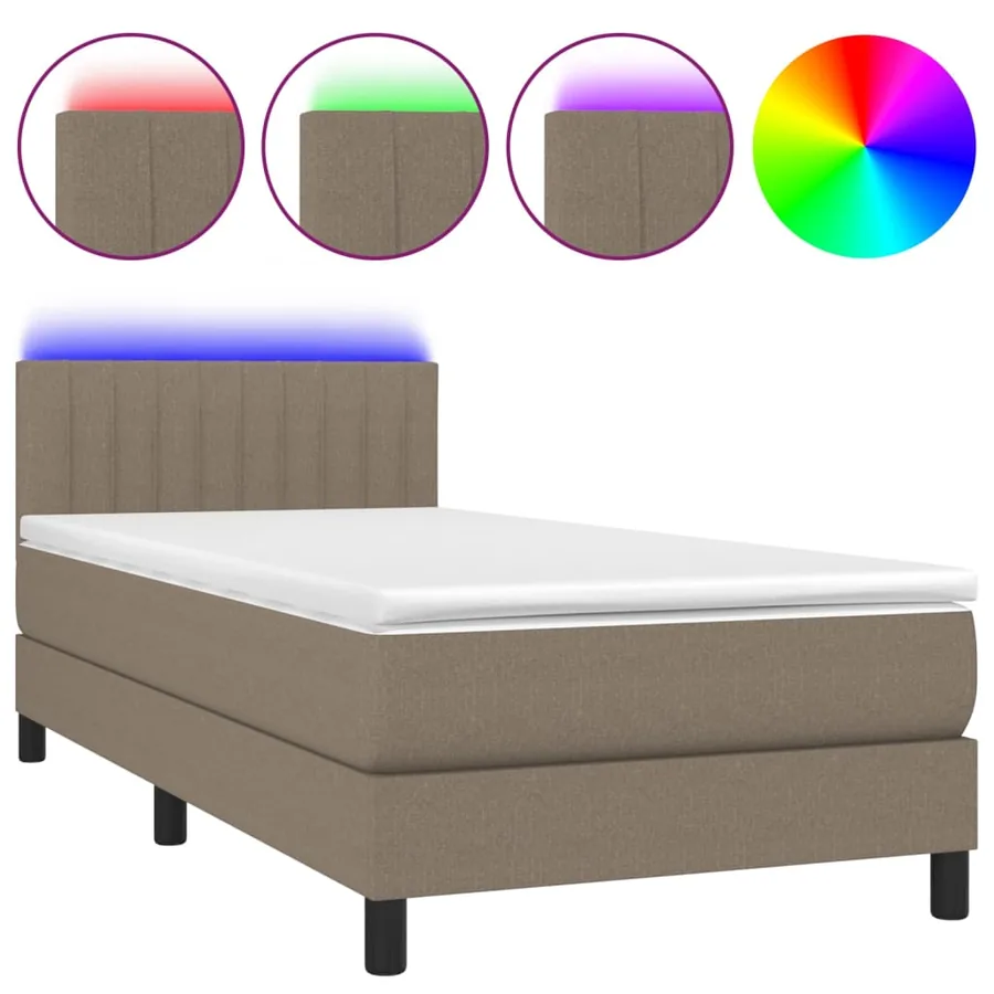 Sommier à lattes de lit avec matelas LED Taupe 90x200 cm Tissu - 2