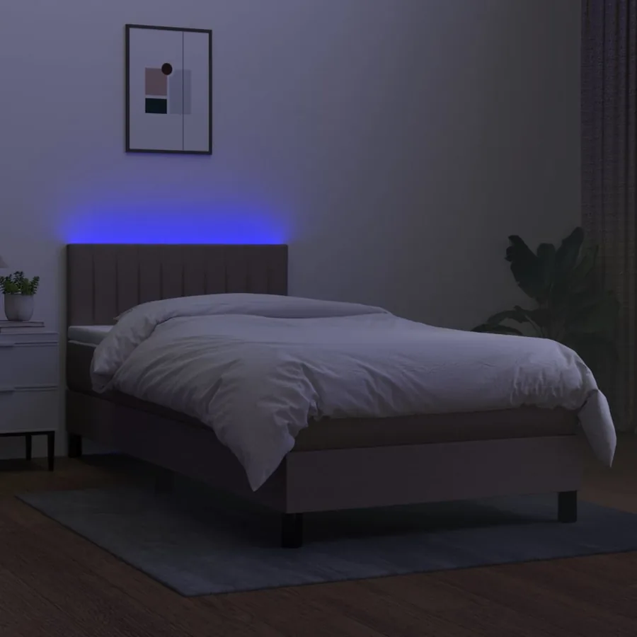 Sommier à lattes de lit avec matelas LED Taupe 90x200 cm Tissu - 4