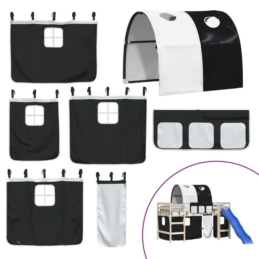 Rideaux pour lit mezzanine avec tunnel blanc et noir polyester - 2