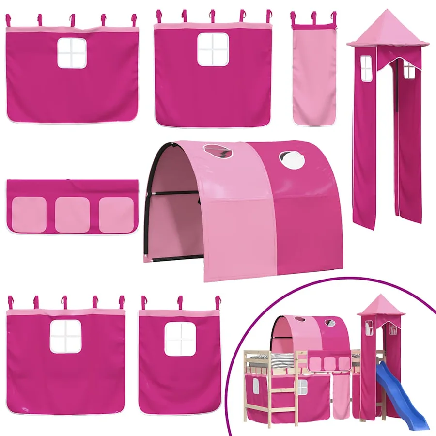 Rideaux pour lit mezzanine avec tunnel et tour rose - 2