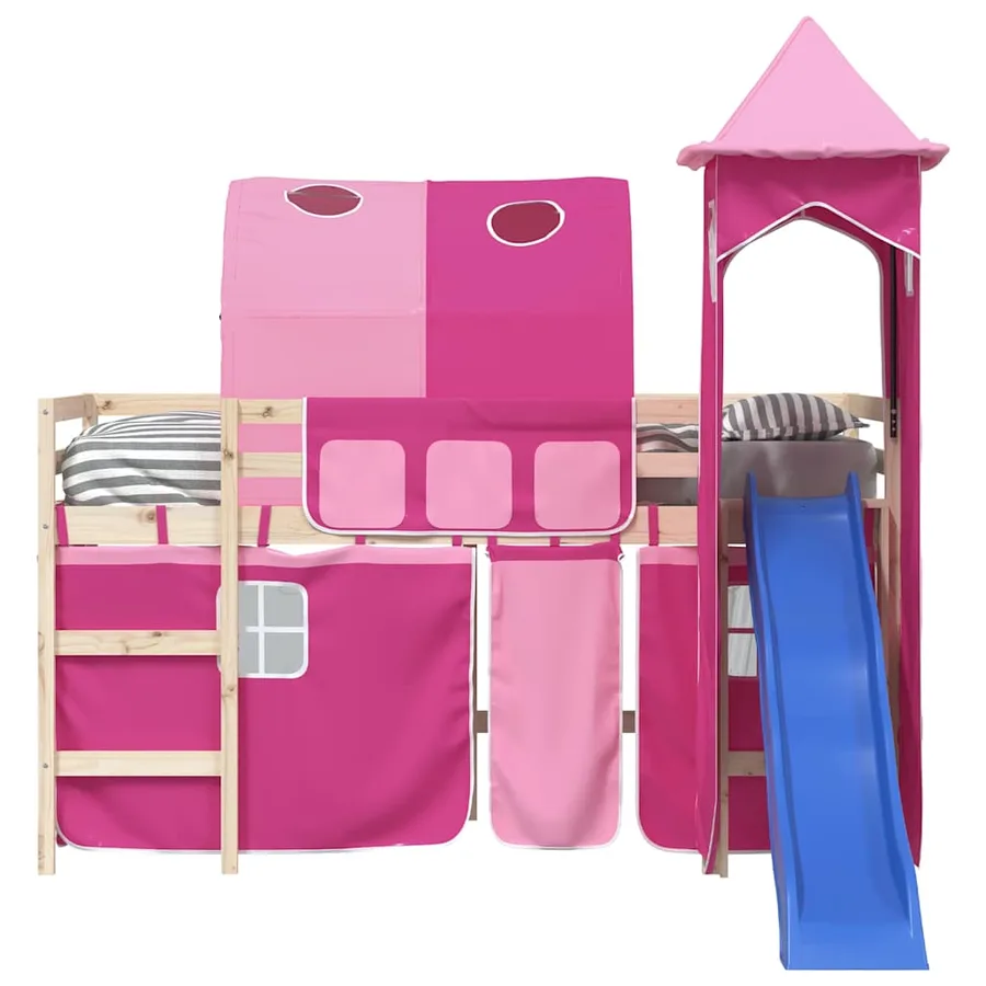 Rideaux pour lit mezzanine avec tunnel et tour rose - 6