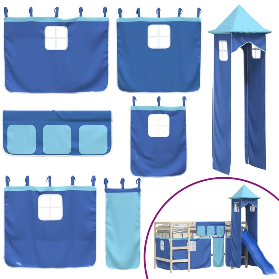 Rideaux pour lit mezzanine avec tour bleu polyester - 2