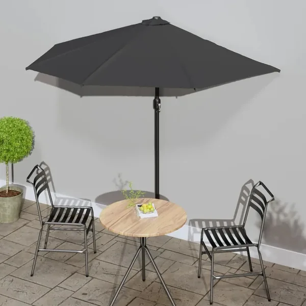 Parasol de balcon et mât en aluminium Anthracite 270x144cm Demi