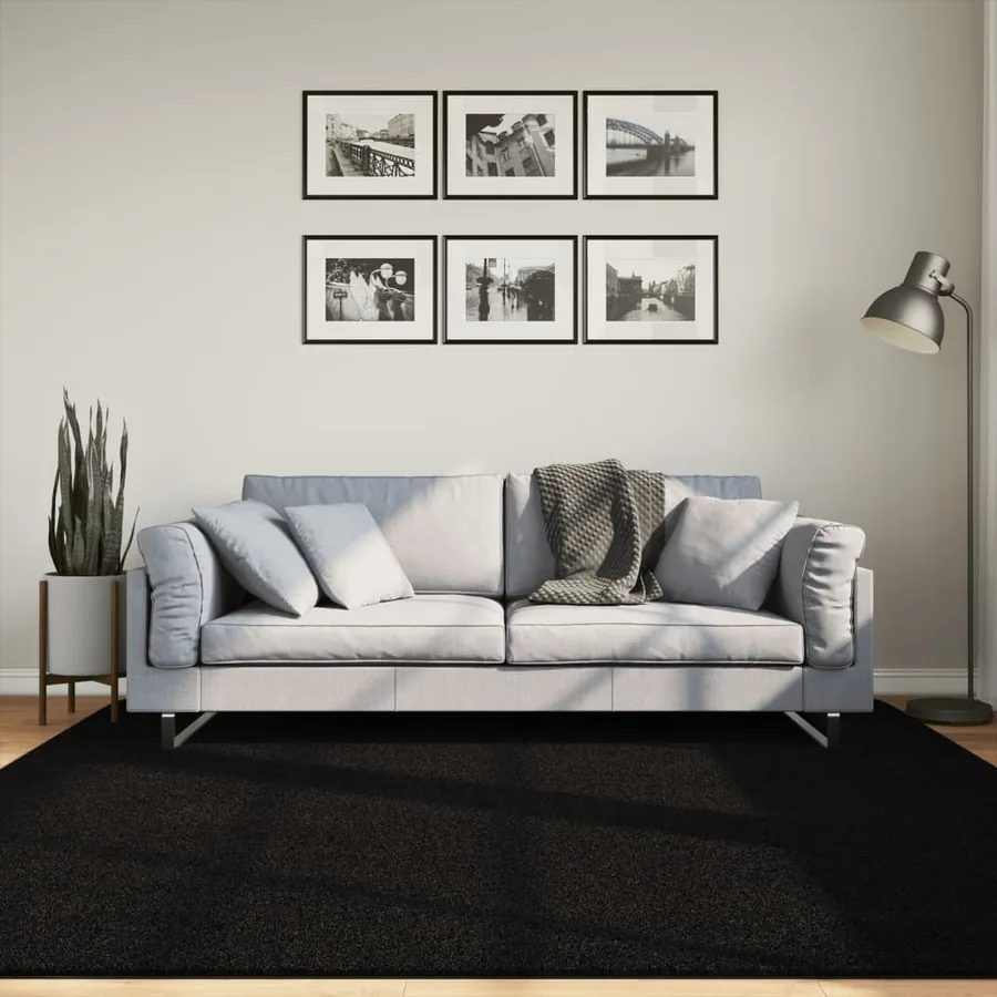 Tapis HUARTE à poils courts doux et lavable noir 200x200 cm