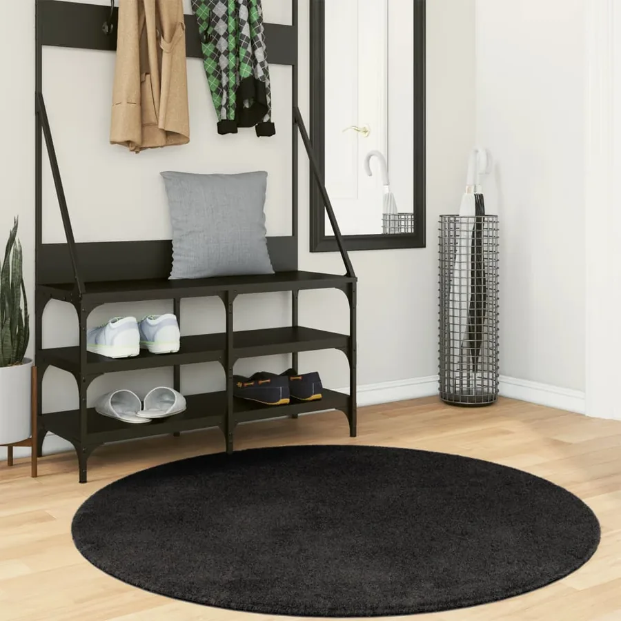 Tapis HUARTE à poils courts doux et lavable noir Ø 120 cm