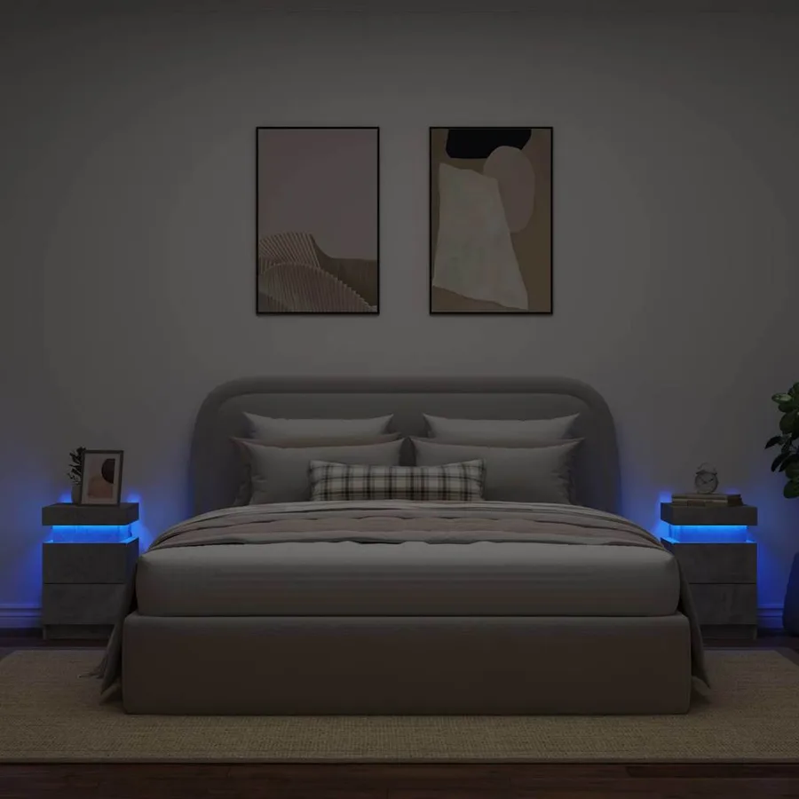 Tables de chevet avec lumières LED 2 pcs gris béton 35x39x55 cm - 4