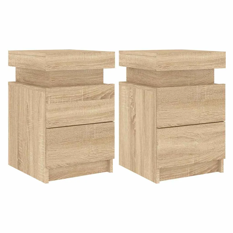 Tables de chevet et lumières LED 2 pcs chêne sonoma 35x39x55 cm - 2