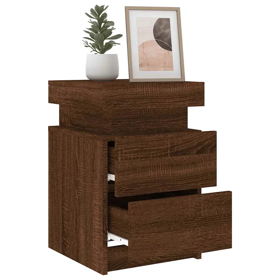 Table de chevet avec lumières LED chêne marron 35x39x55 cm - 14