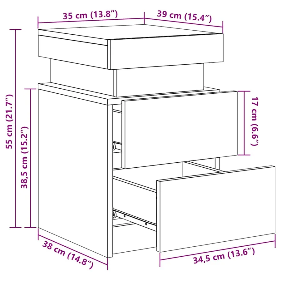 Table de chevet avec lumières LED chêne marron 35x39x55 cm - 16
