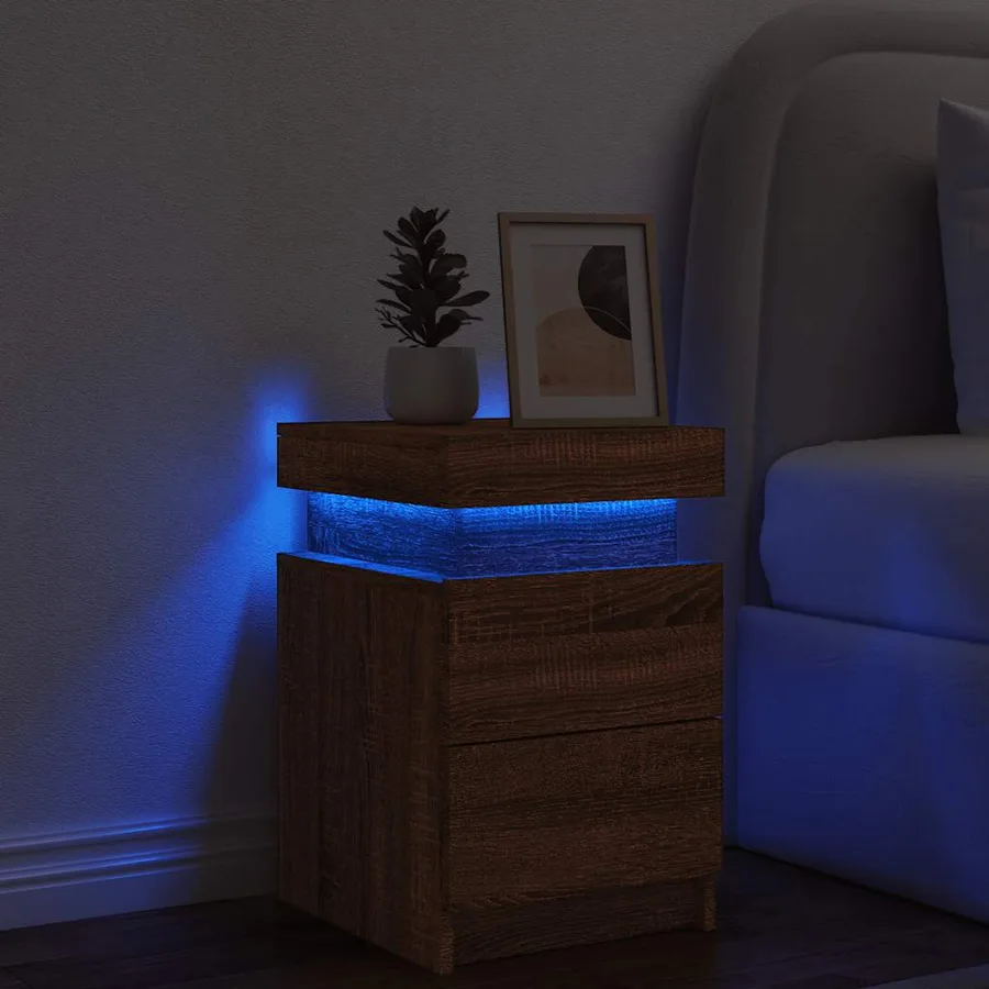 Table de chevet avec lumières LED chêne marron 35x39x55 cm - 4