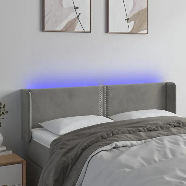 Tête de lit à LED Gris clair 147x16x78/88 cm Velours