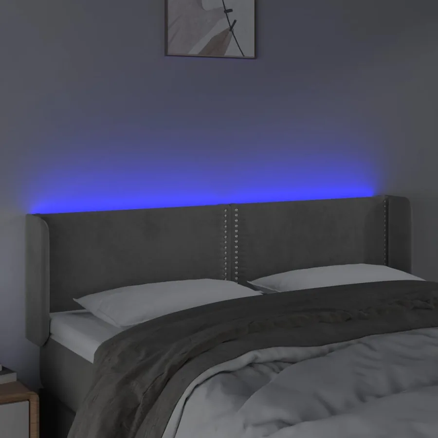 Tête de lit à LED Gris clair 147x16x78/88 cm Velours - 4