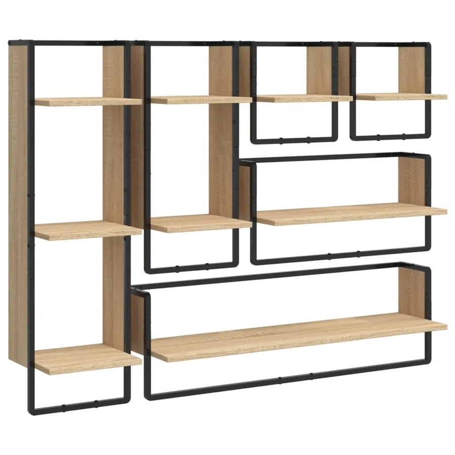 Ensemble d'étagères murales avec barres 6 pcs chêne sonoma - 2