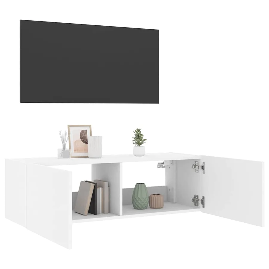Meuble TV mural avec lumières LED blanc 100x35x31 cm - 7