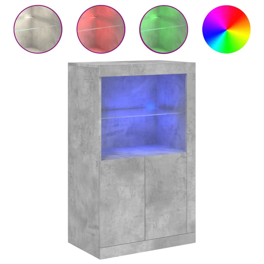 Armoire latérale avec lumières LED gris béton bois d'ingénierie - 2