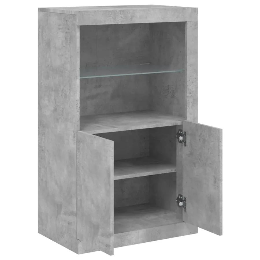Armoire latérale avec lumières LED gris béton bois d'ingénierie - 6