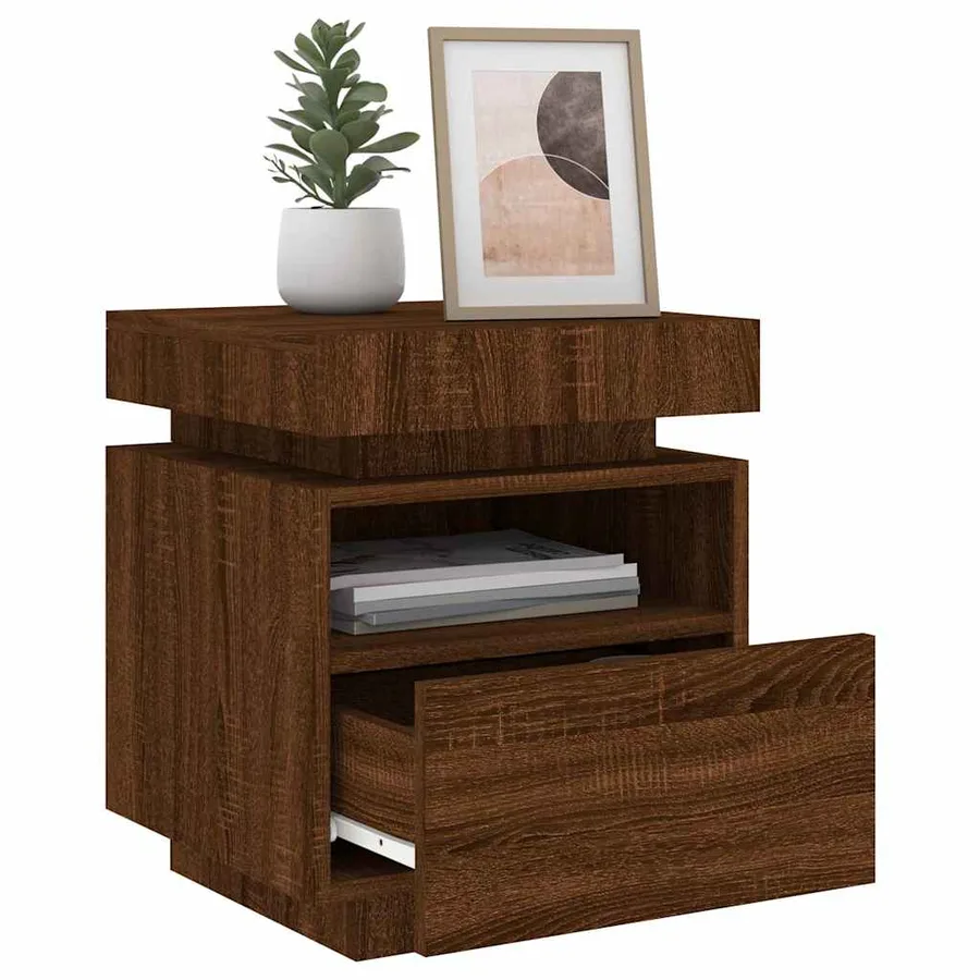 Armoire de chevet avec lumières LED chêne marron 40x39x48,5 cm - 13