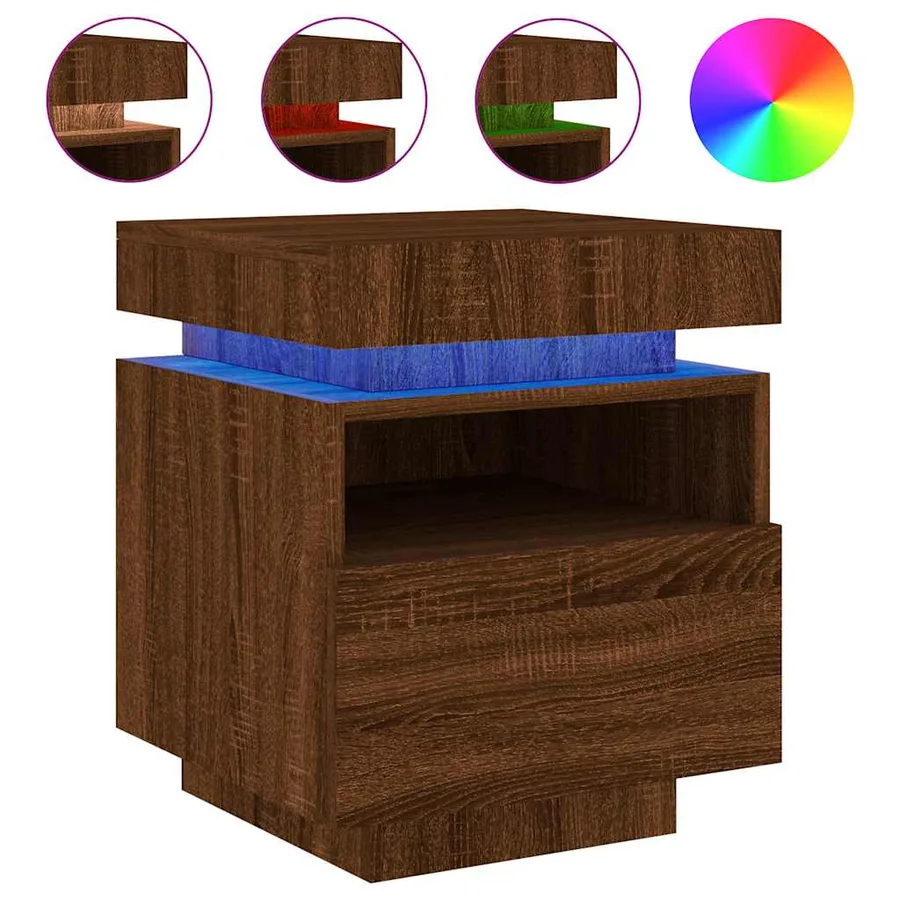 Armoire de chevet avec lumières LED chêne marron 40x39x48,5 cm - 2
