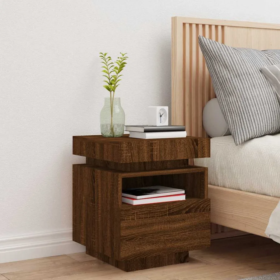 Armoire de chevet avec lumières LED chêne marron 40x39x48,5 cm - 3