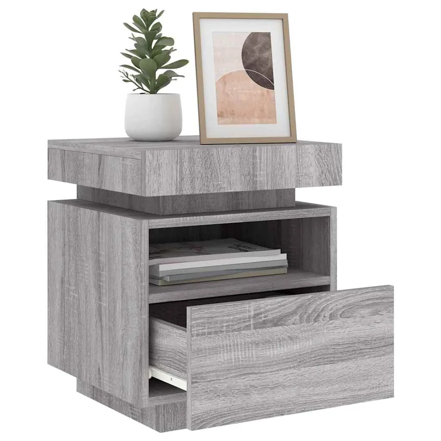 Armoire de chevet avec lumières LED sonoma gris 40x39x48,5 cm - 13