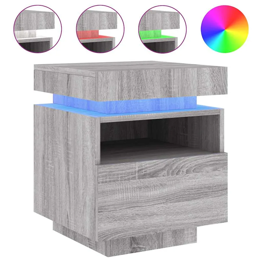 Armoire de chevet avec lumières LED sonoma gris 40x39x48,5 cm - 2