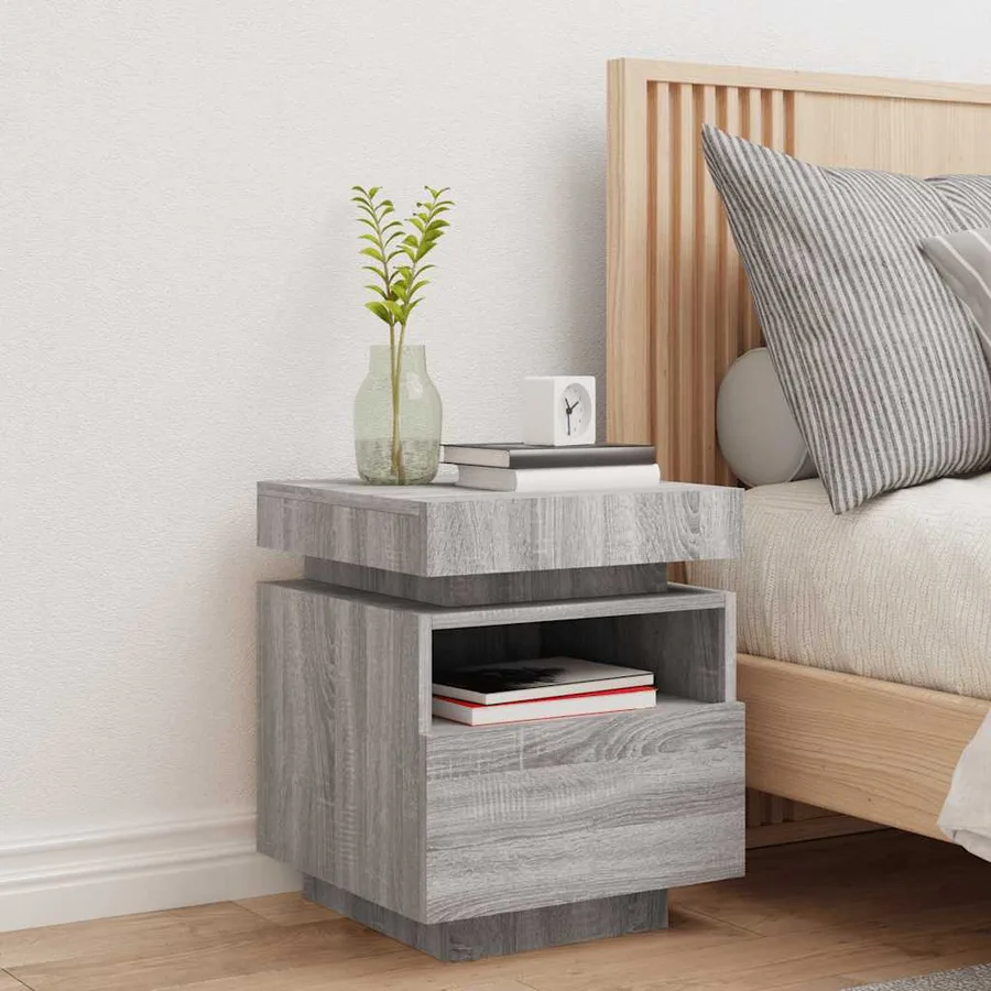 Armoire de chevet avec lumières LED sonoma gris 40x39x48,5 cm - 3